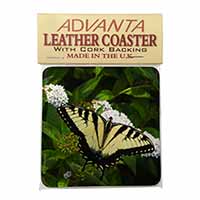 Pretty Black and Yellow Butterfly Single Leather Photo Coaster