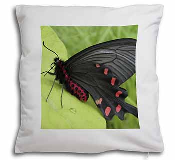Black and Red Butterflies Soft White Velvet Feel Scatter Cushion