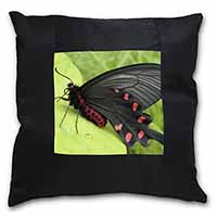 Black and Red Butterflies Black Satin Feel Scatter Cushion