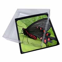 4x Black and Red Butterflies Picture Table Coasters Set in Gift Box