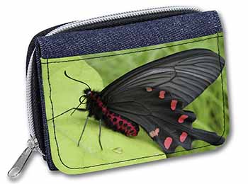 Black and Red Butterflies Unisex Denim Purse Wallet