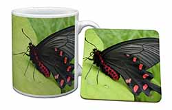 Black and Red Butterflies Mug and Coaster Set