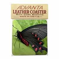 Black and Red Butterflies Single Leather Photo Coaster
