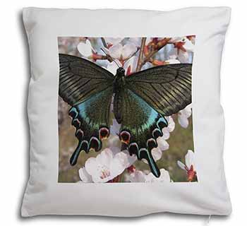 Black and Blue Butterfly Soft White Velvet Feel Scatter Cushion