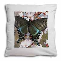 Black and Blue Butterfly Soft White Velvet Feel Scatter Cushion