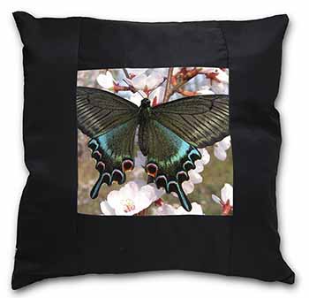 Black and Blue Butterfly Black Satin Feel Scatter Cushion