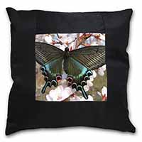 Black and Blue Butterfly Black Satin Feel Scatter Cushion