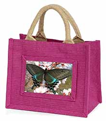 Black and Blue Butterfly Little Girls Small Pink Jute Shopping Bag