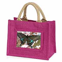 Black and Blue Butterfly Little Girls Small Pink Jute Shopping Bag