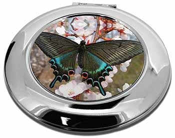Black and Blue Butterfly Make-Up Round Compact Mirror