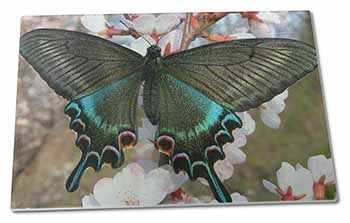 Large Glass Cutting Chopping Board Black and Blue Butterfly