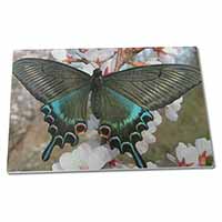 Large Glass Cutting Chopping Board Black and Blue Butterfly