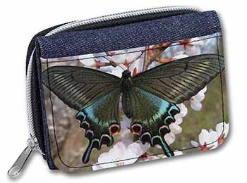 Black and Blue Butterfly Unisex Denim Purse Wallet