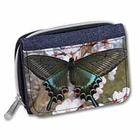 Black and Blue Butterfly Unisex Denim Purse Wallet