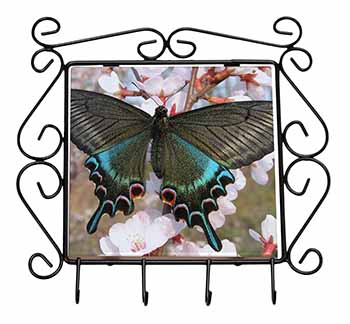 Black and Blue Butterfly Wrought Iron Key Holder Hooks