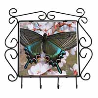 Black and Blue Butterfly Wrought Iron Key Holder Hooks