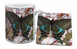 Black and Blue Butterfly Mug and Coaster Set