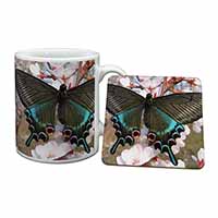 Black and Blue Butterfly Mug and Coaster Set