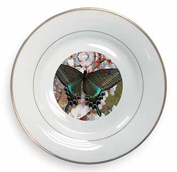 Black and Blue Butterfly Gold Rim Plate Printed Full Colour in Gift Box