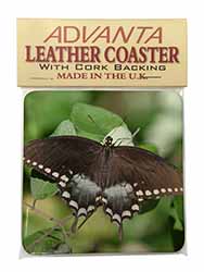 Butterflies, Brown Butterfly Single Leather Photo Coaster