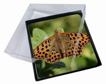4x Butterflies, Tiger Moth Butterfly Picture Table Coasters Set in Gift Box
