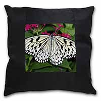 Black and White Butterfly Black Satin Feel Scatter Cushion