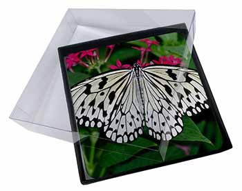 4x Black and White Butterfly Picture Table Coasters Set in Gift Box