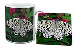 Black and White Butterfly Mug and Coaster Set