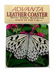 Black and White Butterfly Single Leather Photo Coaster