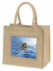 Dragonflies,Dragonfly Over Water,Print Natural/Beige Jute Large Shopping Bag