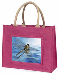 Dragonflies,Dragonfly Over Water,Print Large Pink Jute Shopping Bag