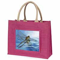 Dragonflies,Dragonfly Over Water,Print Large Pink Jute Shopping Bag