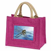 Dragonflies,Dragonfly Over Water,Print Little Girls Small Pink Jute Shopping Bag