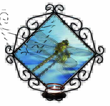 Dragonflies,Dragonfly Over Water,Print Wrought Iron Wall Art Candle Holder