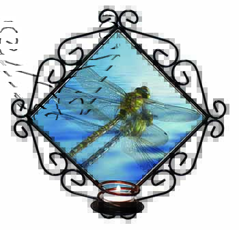 Dragonflies,Dragonfly Over Water,Print Wrought Iron Wall Art Candle Holder