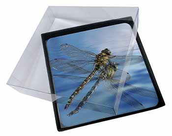 4x Dragonflies,Dragonfly Over Water,Print Picture Table Coasters Set in Gift Box