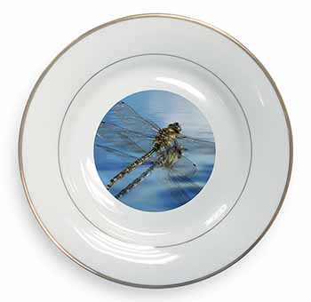 Dragonflies,Dragonfly Over Water,Print Gold Rim Plate Printed Full Colour in Gif