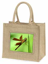 Dragonflies, Close-Up Dragonfly Print Natural/Beige Jute Large Shopping Bag