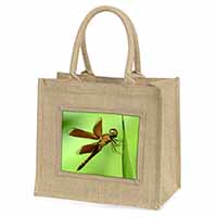 Dragonflies, Close-Up Dragonfly Print Natural/Beige Jute Large Shopping Bag