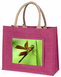 Dragonflies, Close-Up Dragonfly Print Large Pink Jute Shopping Bag