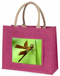 Dragonflies, Close-Up Dragonfly Print Large Pink Jute Shopping Bag