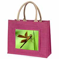 Dragonflies, Close-Up Dragonfly Print Large Pink Jute Shopping Bag