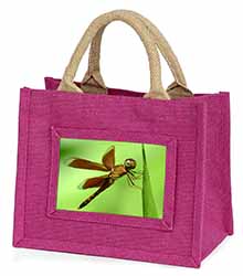 Dragonflies, Close-Up Dragonfly Print Little Girls Small Pink Jute Shopping Bag