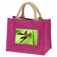 Dragonflies, Close-Up Dragonfly Print Little Girls Small Pink Jute Shopping Bag