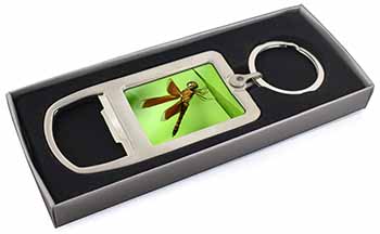 Dragonflies, Close-Up Dragonfly Print Chrome Metal Bottle Opener Keyring in Box