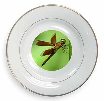 Dragonflies, Close-Up Dragonfly Print Gold Rim Plate Printed Full Colour in Gift