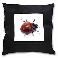 Close-Up Ladybird Print Black Satin Feel Scatter Cushion