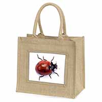 Close-Up Ladybird Print Natural/Beige Jute Large Shopping Bag