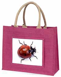 Close-Up Ladybird Print Large Pink Jute Shopping Bag