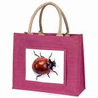 Close-Up Ladybird Print Large Pink Jute Shopping Bag